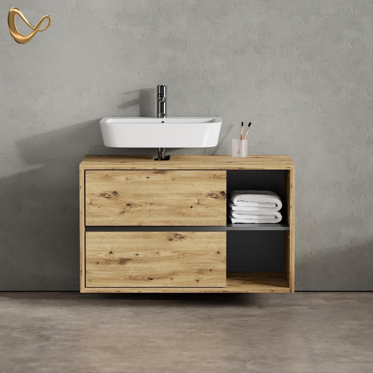 WASCHBECKENUNTERSCHRANK Vomano Artisan-Eiche 100 x 60 cm - Eiche Artisan, Holzwerkstoff (100/60/45.5cm) - Livinity®