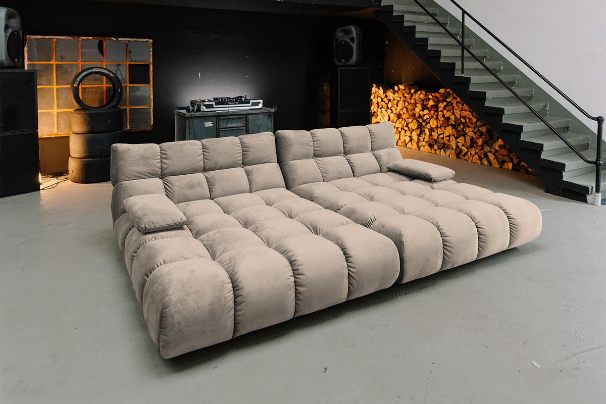 BIG SOFA VIVIEN Braun Velvet - Schwarz/Braun, Kunststoff/Textil (296/85/178cm) - KAWOLA