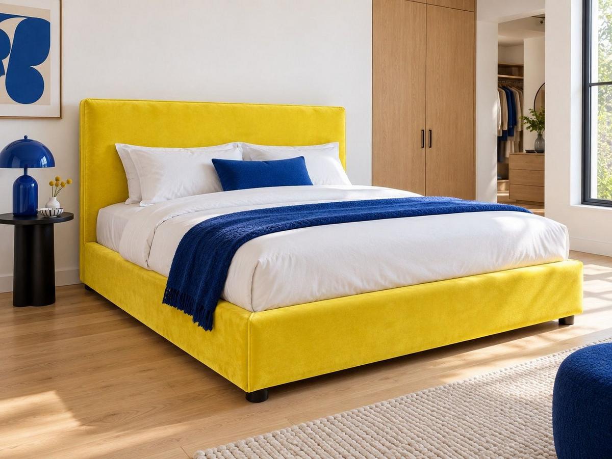 BETTRAHMENBEZUG Samtstoff 160/200 cm Gelb Fitou - Gelb, Textil (170/214cm) - Beliani