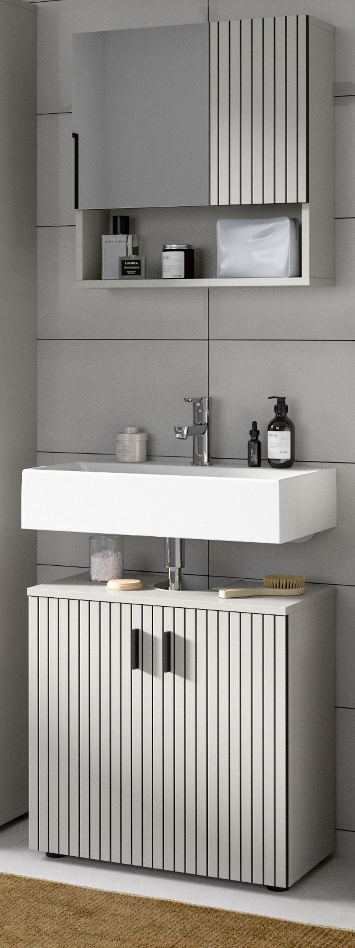 BADMÖBEL-SET Kaschmir 2-teilig 60 cm, Badkombination in modernem Design - Kaschmir/Schwarz, Glas/Holzwerkstoff (60/180/30cm) - Inn.Furn