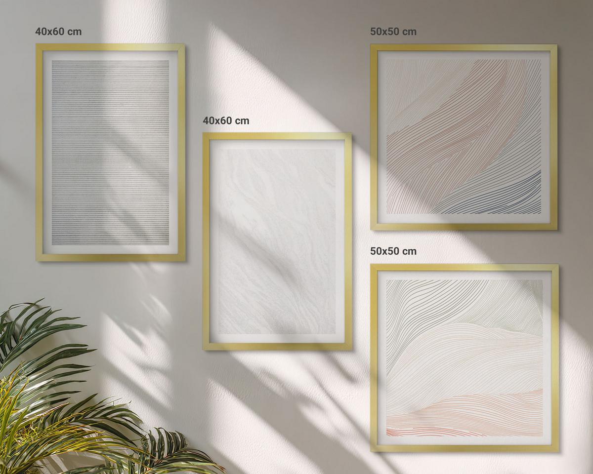 BILDER SET 4er Set - 50x50 cm & 40x60 cm Goldrahmen - Leuchtende Strukturen, Sandmuster - Goldfarben, Kunststoff (50/50cm) - TULUP