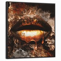 LEINWAND Bilder mit Rahmen - Gold - Lippen - Kunst - Gold - Luxus - Abstrakt - 90x90 - Kupferfarben, Textil (90/90cm) - MuchoWow
