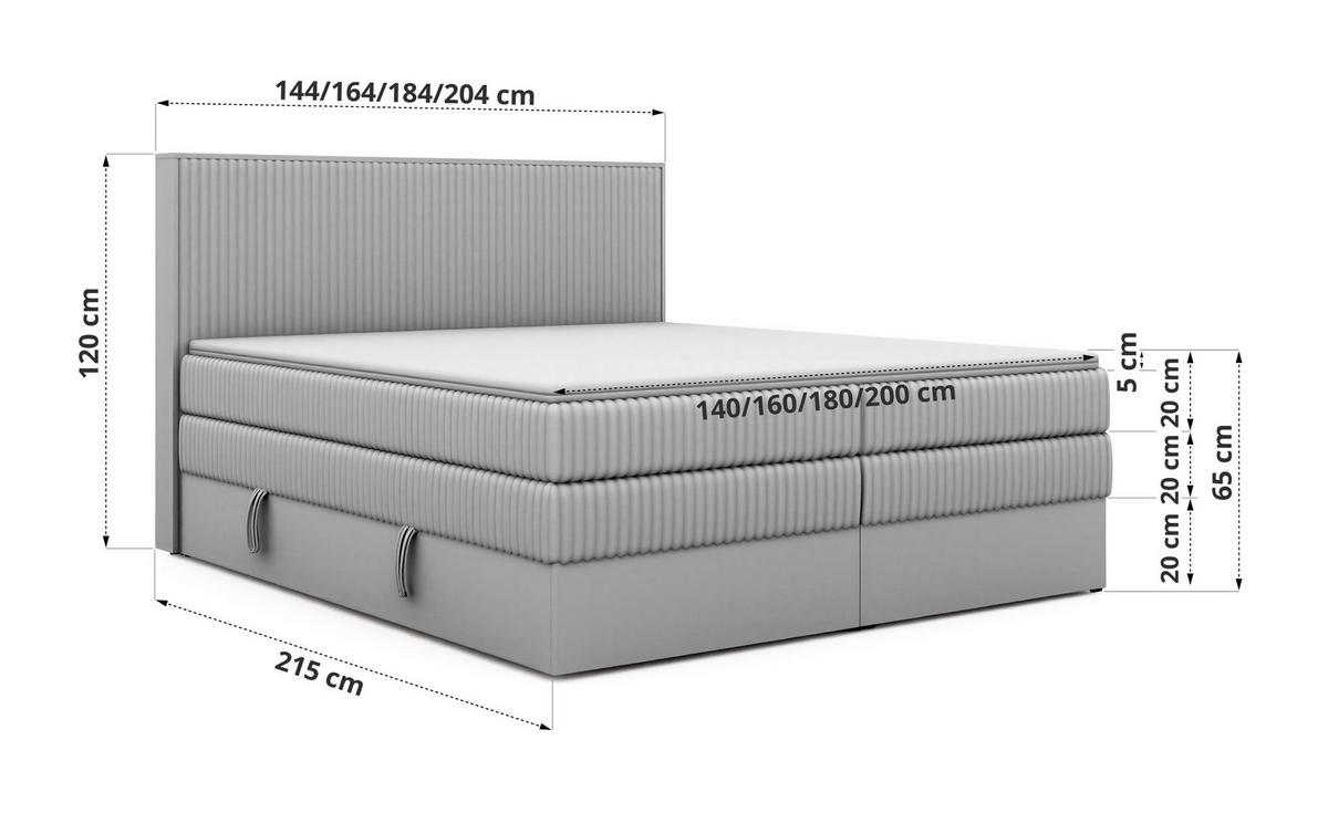 BOXSPRINGBETT TRAVIT KING 140/200 - Hellbraun Cord - Topper Visco - H3 - Hellbraun/Schwarz, Kunststoff/Textil (140/200cm) - MKS