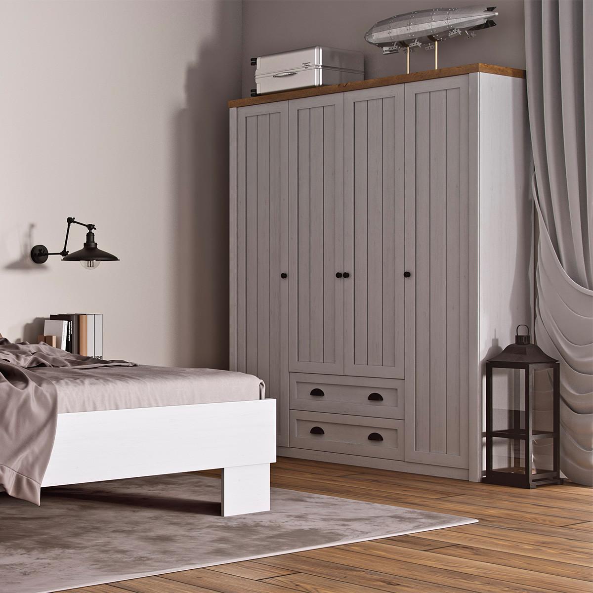 SCHRANK 4 Türen Léandre Weiß und Holz - Weiß, Holzwerkstoff (170.7/198.1/53.3cm) - Petits-meubles