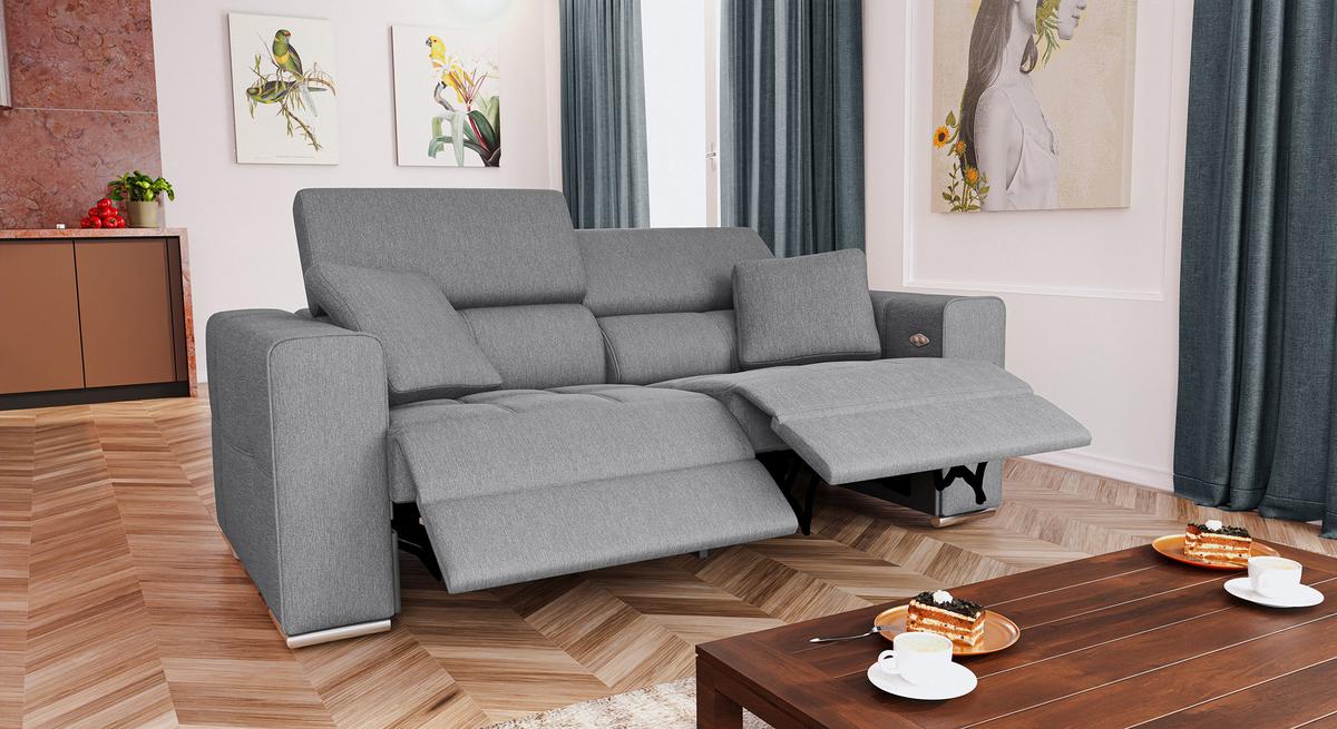 SOFA QUARTZ 3-Sitzer mit 2 Relaxfunktionen, grau - Silberfarben/Grau, Holzwerkstoff/Textil (204/80/102cm) - Wozimo
