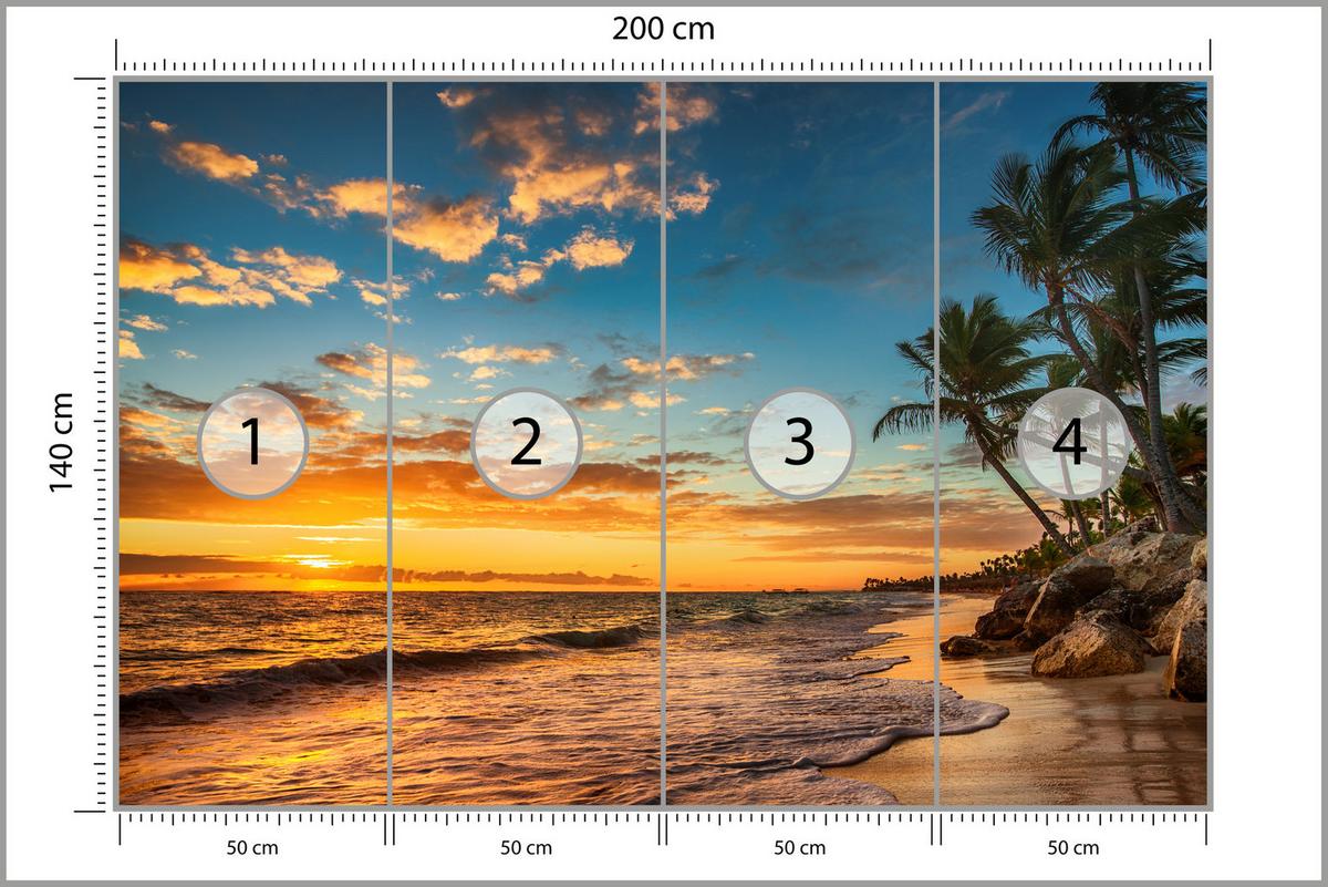 FOTOTAPETE Strand Meer Sonnenuntergang Natur 3D 200x140 - Gelb/Orange, Papier (200/140cm) - Muralo