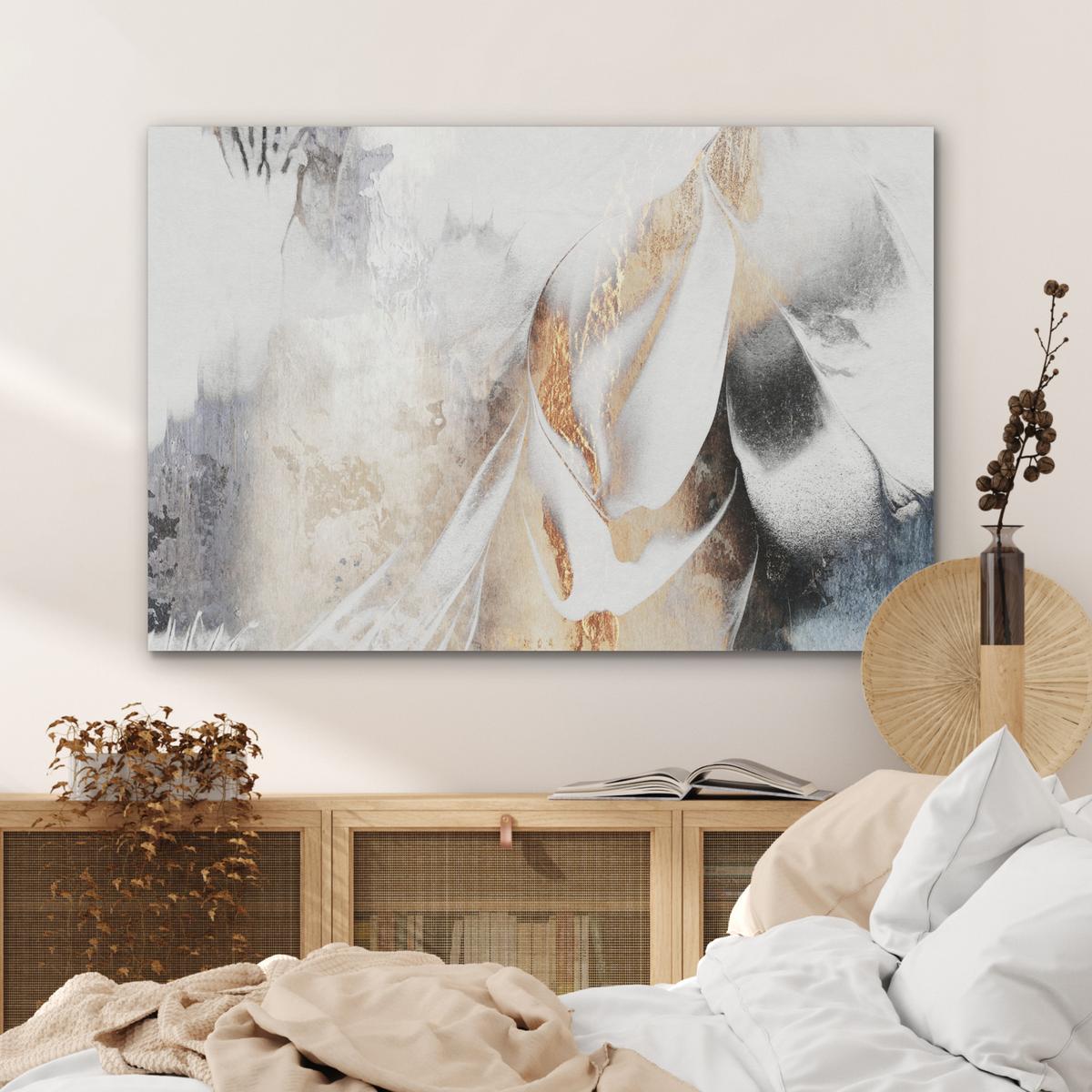 AKUSTIKBILD Luxus - Abstrakt - Gold - Weiß Akustikpaneele 90x60 cm - Goldfarben, Kunststoff (90/60/0.9cm) - MuchoWow