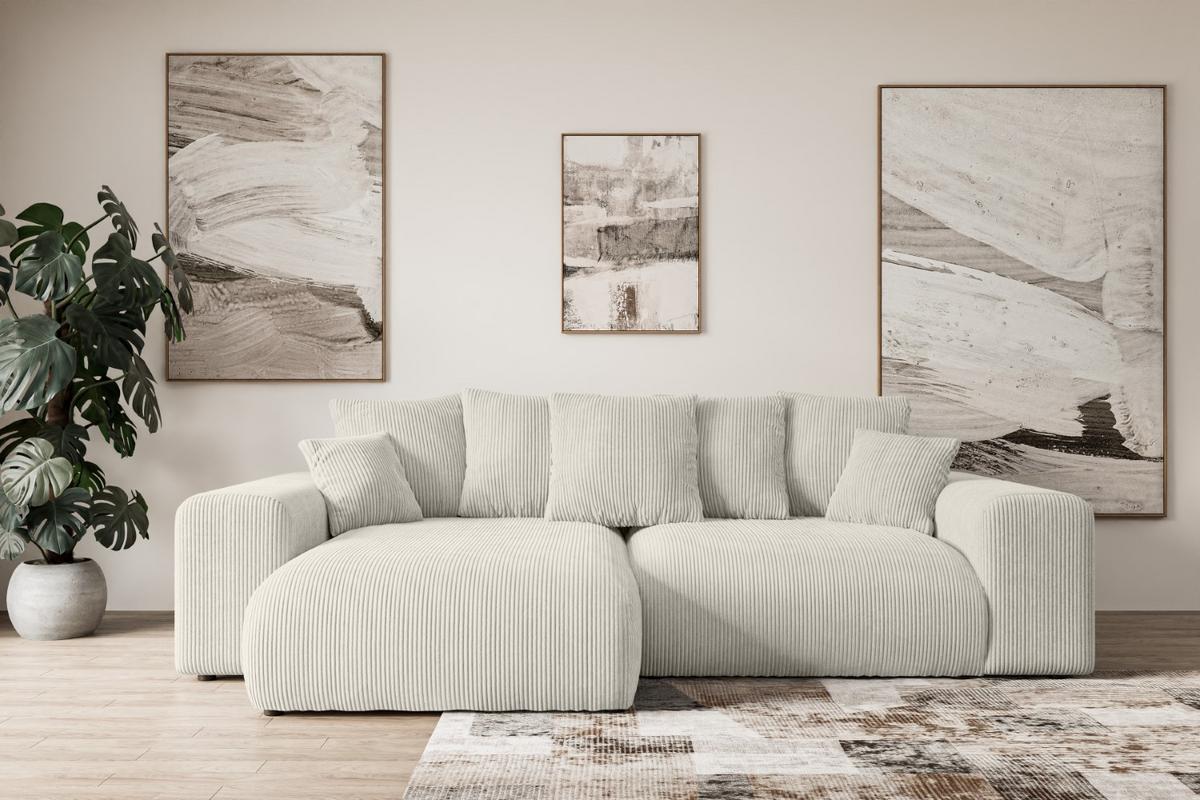 ECKSOFA Ottomane links ESKAR-L 266x176x72 Creme Cord - Ecru/Creme, Holzwerkstoff/Kunststoff (266/176cm) - ALTDECOR