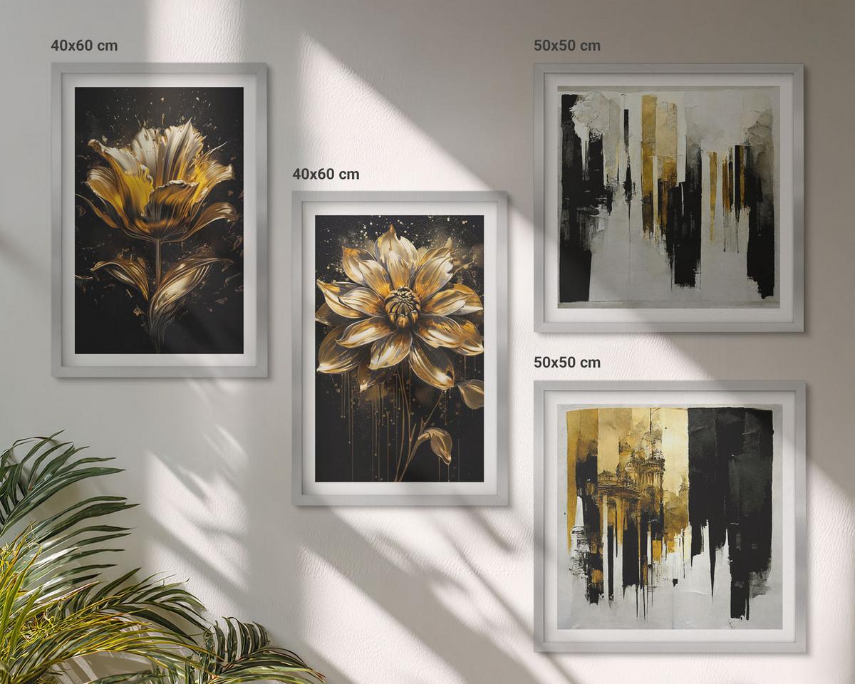 BILDER SET 4er Set - 50x50 cm & 40x60 cm Silberner Rahmen - Stilvolle moderne Blumen - Silberfarben, Kunststoff (50/50cm) - TULUP