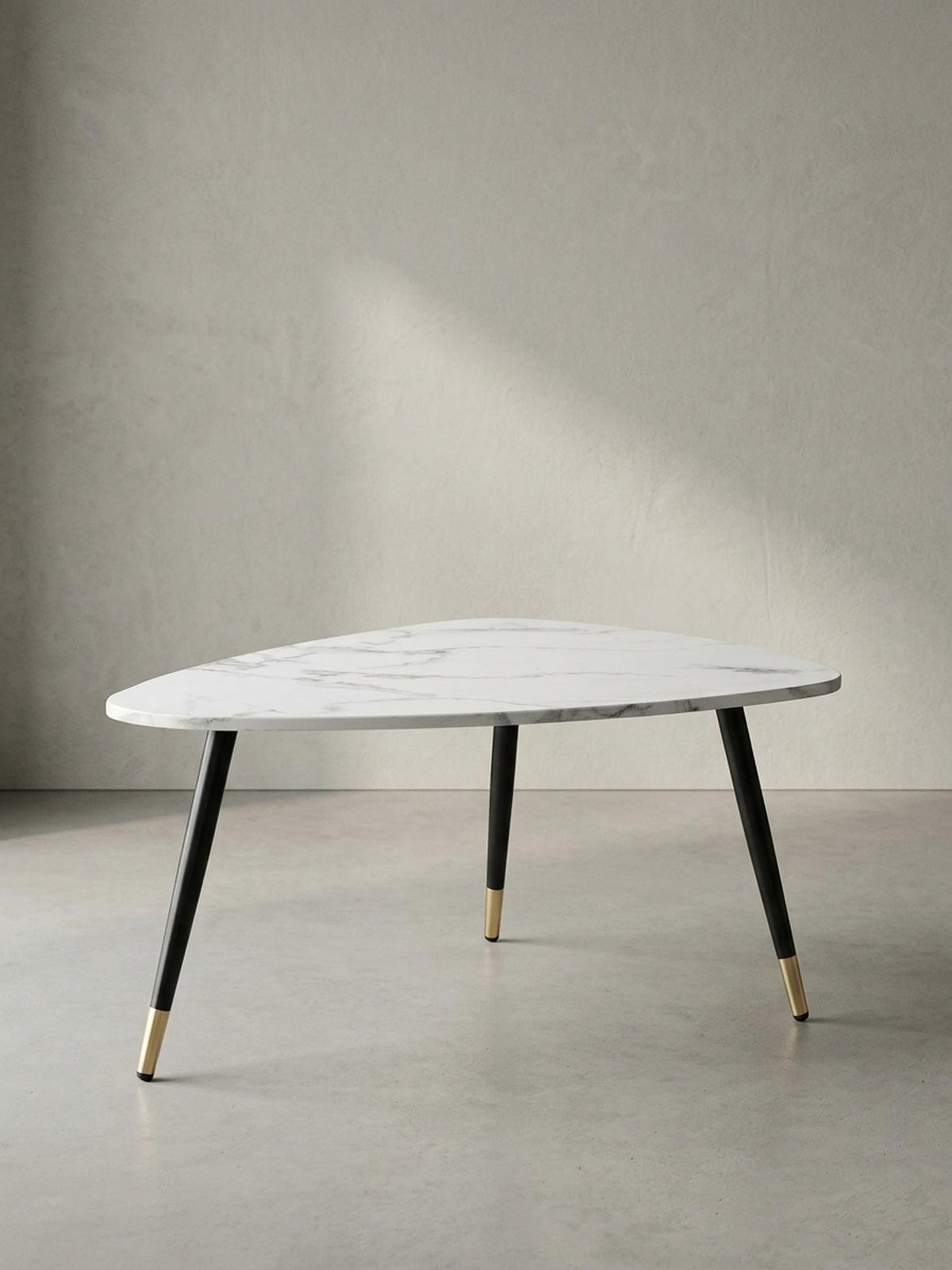 COUCHTISCH mit Marmor Optik, Dreibein, Metall-Gestell, Dreieckig, Weiß 90x60x41 cm - Goldfarben/Weiß, Holzwerkstoff/Metall (60/90/41cm) - KADIMA DESIGN