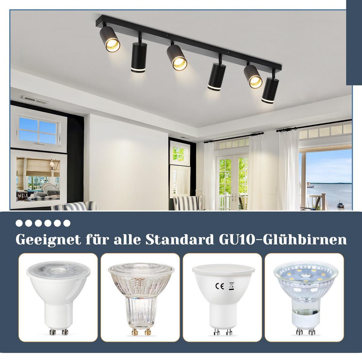 DECKENSTRAHLER Vilbel 6-flammig 83/5/17 cm - Schwarz, Metall (83/5/17cm) - Nettlife