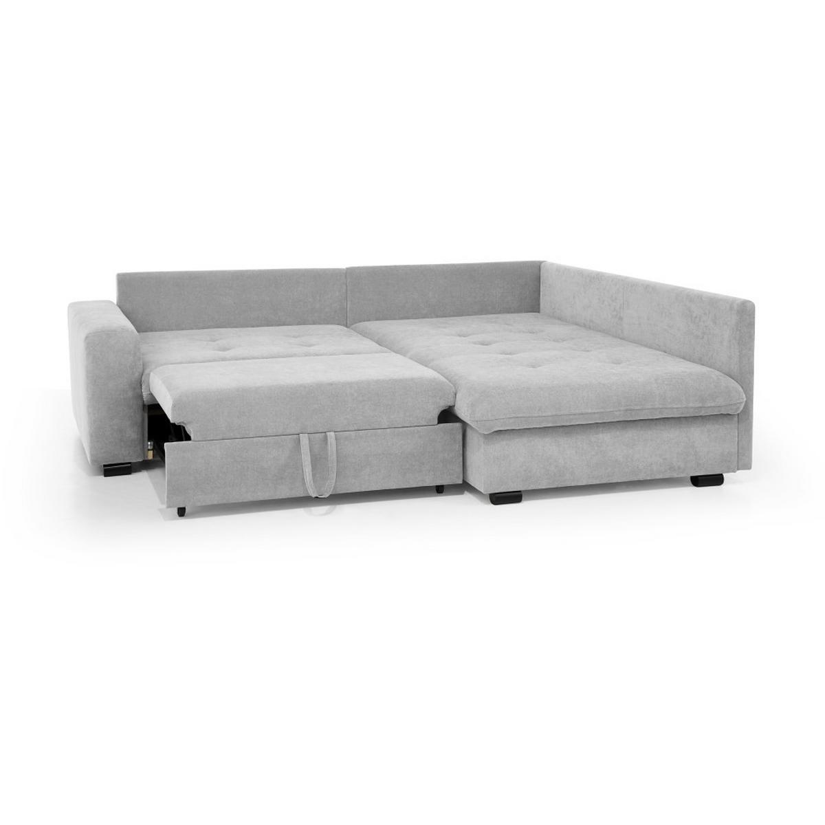 ECKSCHLAFSOFA Ramo mit Bettkasten, Topper gratis, Hellgrau, rechts - Hellgrau/Schwarz, Textil (229/190cm) - Beautysofa