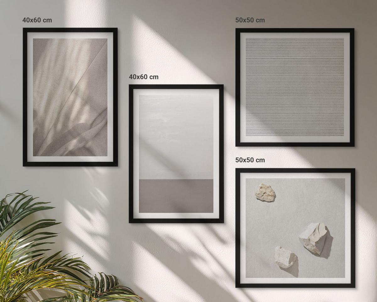 BILDER SET 4er Set - 50x50 cm & 40x60 cm Schwarzer Rahmen - Zarte Boho-Texturen der Natur - Schwarz, Kunststoff (50/50cm) - TULUP