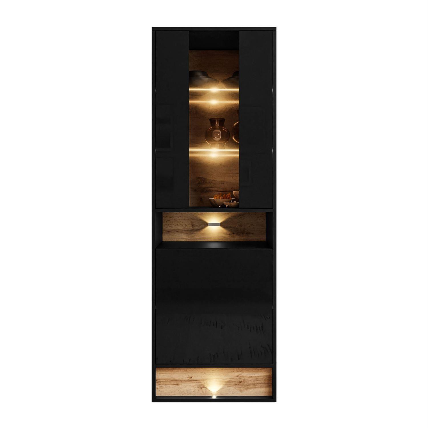 VITRINE VILLA II mit Wotan Eicheneinsatz - Eiche Wotan/Schwarz, Holzwerkstoff (60/180/40cm) - Lookway