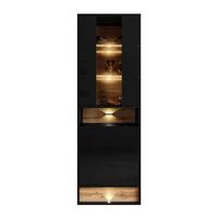 VITRINE VILLA II mit Wotan Eicheneinsatz - Eiche Wotan/Schwarz, Holzwerkstoff (60/180/40cm) - Lookway