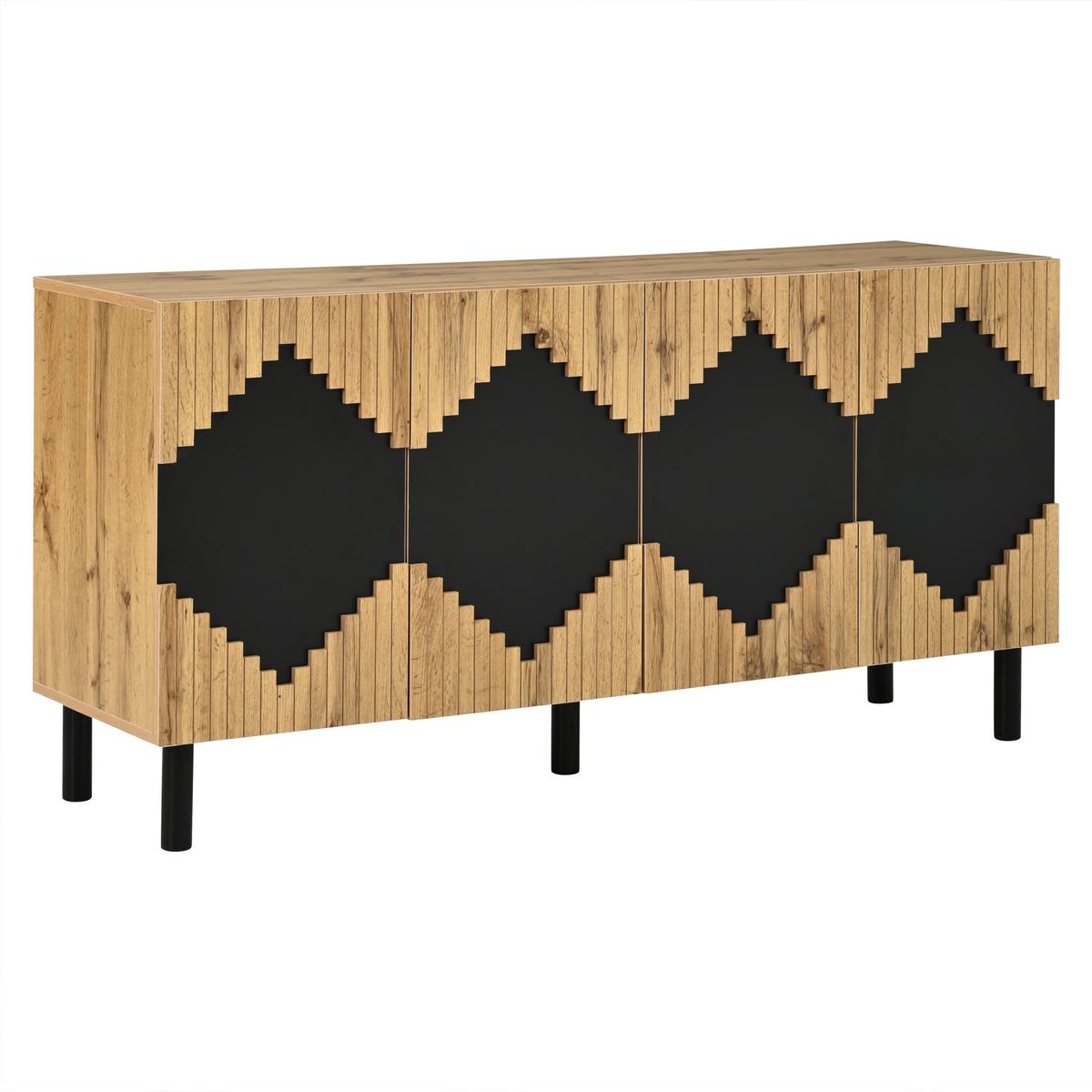 SIDEBOARD Holz/Schwarz 140cm mit 2 Türen & Rautenmuster - Naturfarben, Holzwerkstoff (140/70/40cm) - Urban Meuble