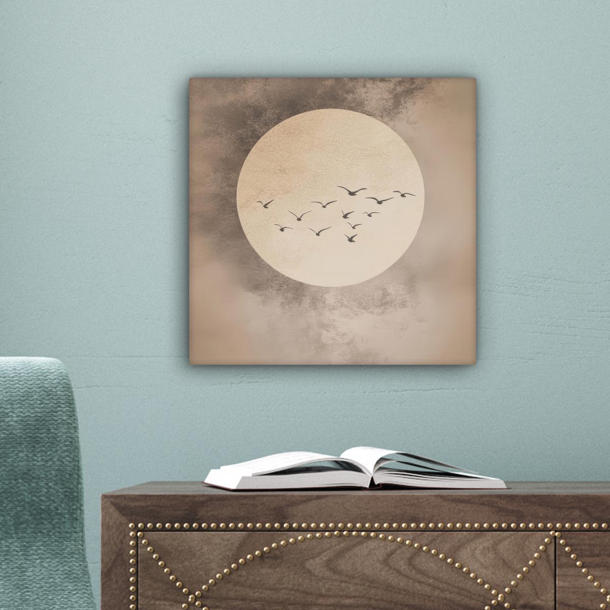 LEINWANDBILD Vogel - Beige - Japanisch Deko Wohnzimmer 20x20 cm - Taupe, Textil (20/20cm) - MuchoWow