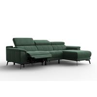 ECKSOFA FIERO 4-Sitzer RECHTS, Grüner Veloursstoff - Schwarz/Grün, Holz/Textil (288/170cm) - Courtois Laville
