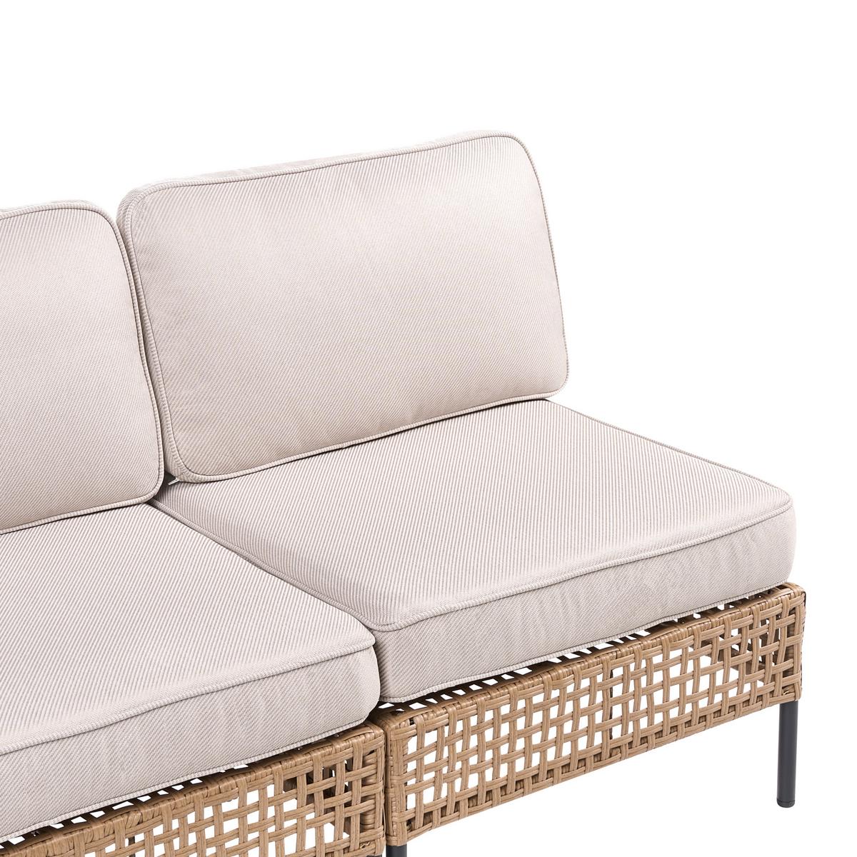 GARTENSOFA in U-Form 6-Sitzer modular Polyrattan Hellbeige Omegana - Beige/Schwarz, Kunststoff (276/80/138cm) - Beliani