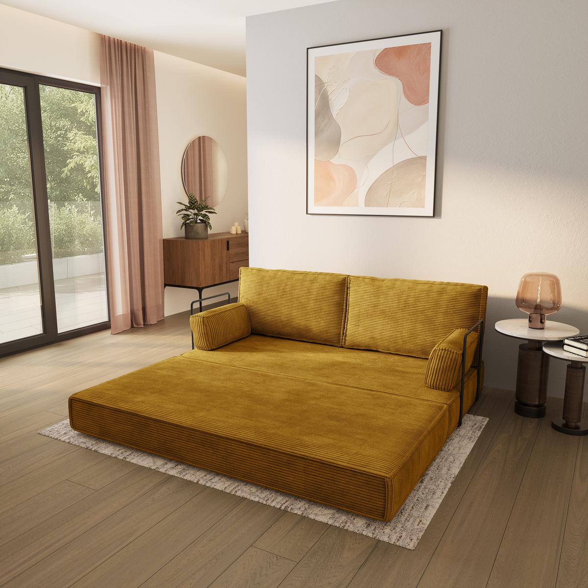 BETTSOFA SILAR aus Schaumstoff Kordstoff Gelb Schlaffunktion - Gelb, Textil (170/86/80cm) - MASSENO