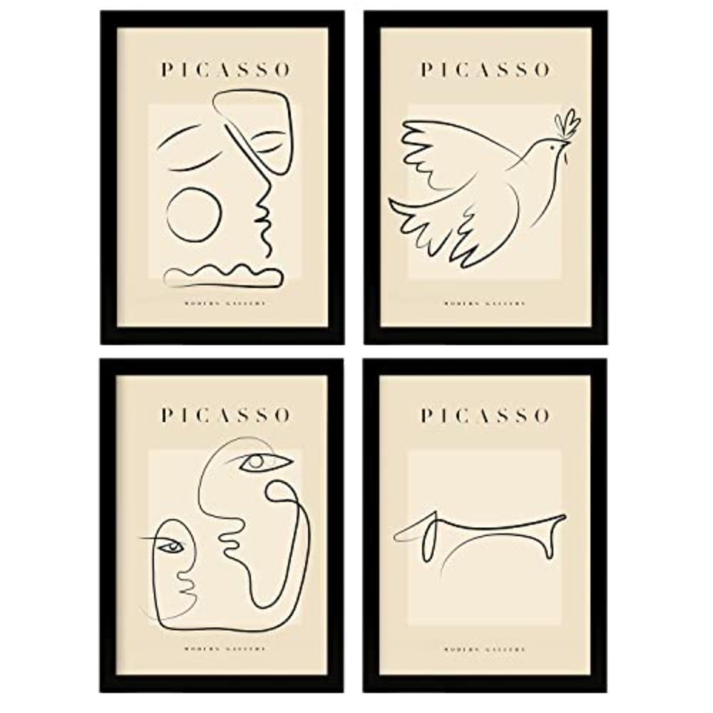 POSTER Set mit 4 Picasso Sammlung von Linienfrieden Ästhetische A3 Rahmenlos - Klar, Papier (29.7/3cm) - Nacnic