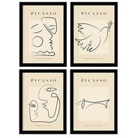 POSTER Set mit 4 Picasso Sammlung von Linienfrieden Ästhetische A4 Rahmenlos - Klar, Papier (29.7/3cm) - Nacnic