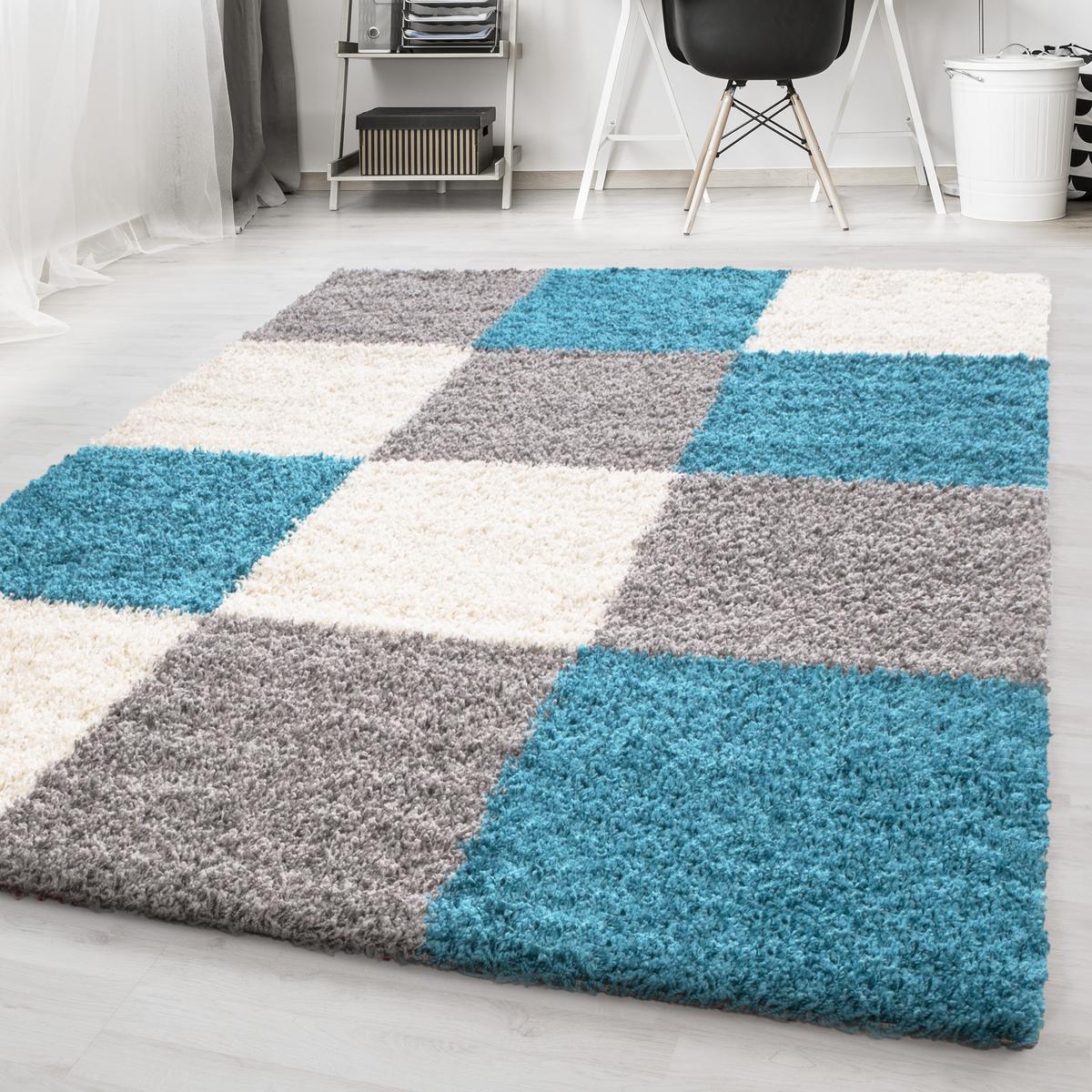 HOCHFLORTEPPICH RHEIN, kariert, Türkis, 200 x 290 cm - Blau, Textil (290/200cm) - KADIMA DESIGN