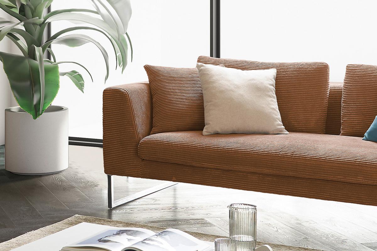 SOFA ARIAN Braun Cord - Silberfarben/Braun, Textil (210/83/98cm) - KAWOLA