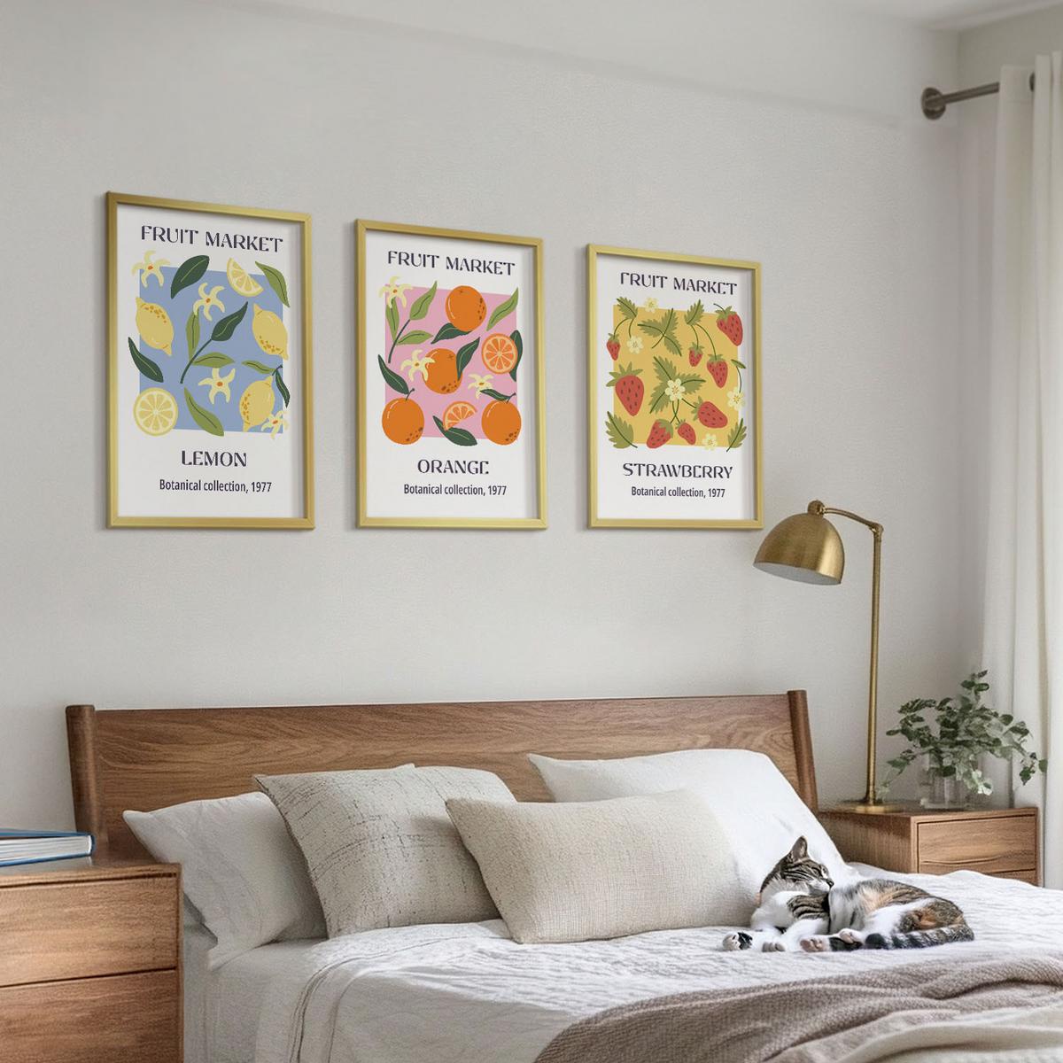 BILDER SET 3er Set - 40x60 cm Goldrahmen - Fruchtposter Zitronen Erdbeeren - Goldfarben, Kunststoff (40/60cm) - TULUP