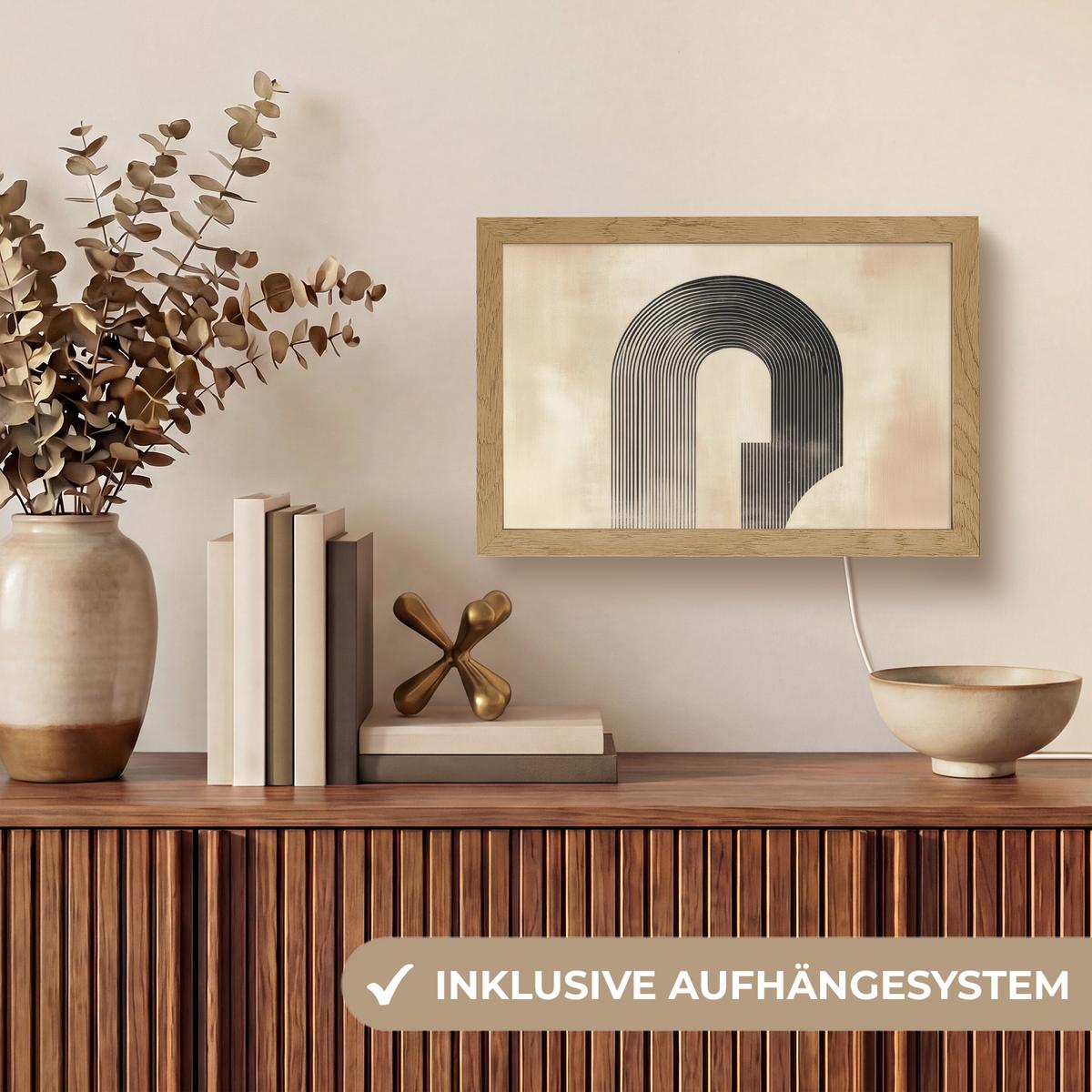 WANDLEUCHTE Schleife - Streifen - Minimalistisch - Schwarz 30x20 cm - Beige, Holzwerkstoff (30/20/8cm) - OnlyWow