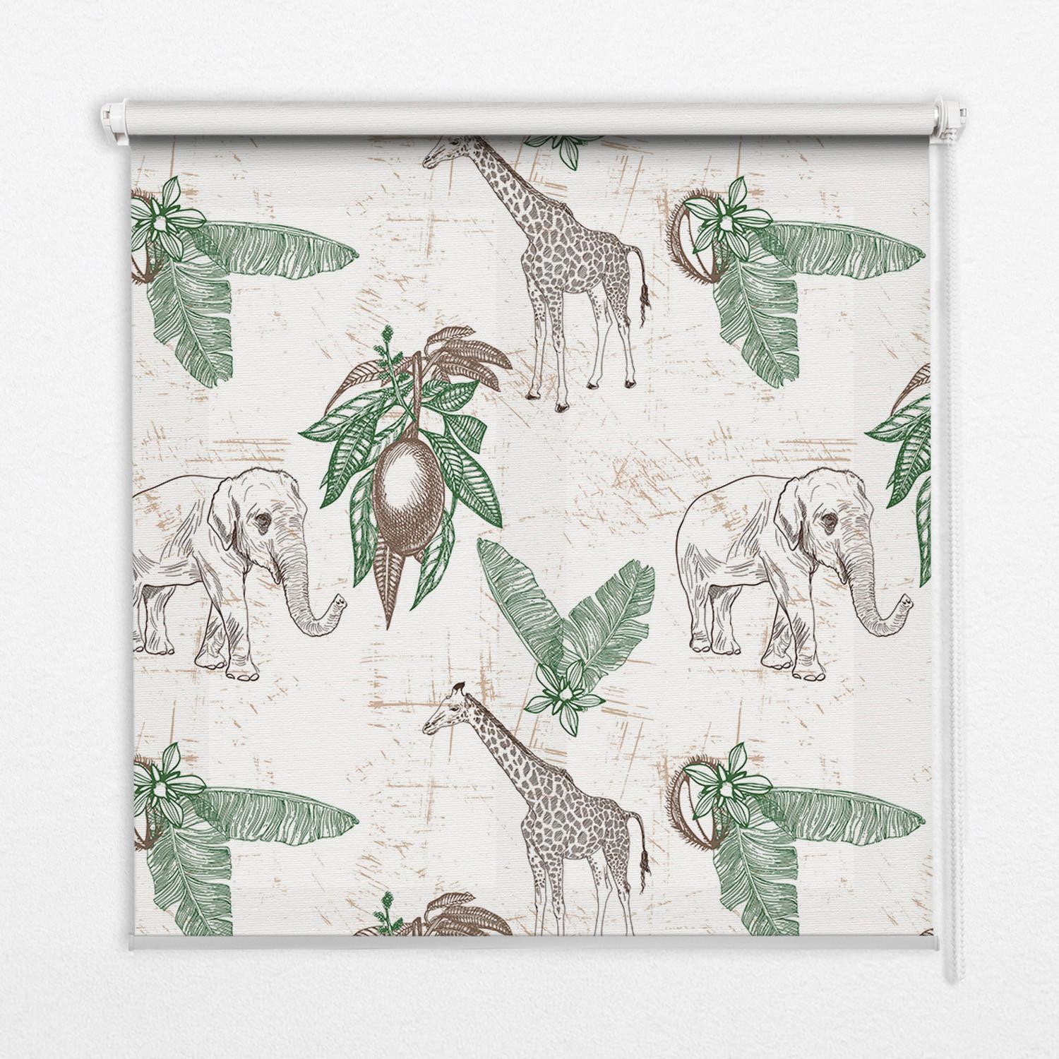 INNENROLLO - Fensterrollo - Rollo - 150x140 cm - Giraffen, Elefanten und Blätter - Grün, Kunststoff (150/140/0.5cm) - TULUP