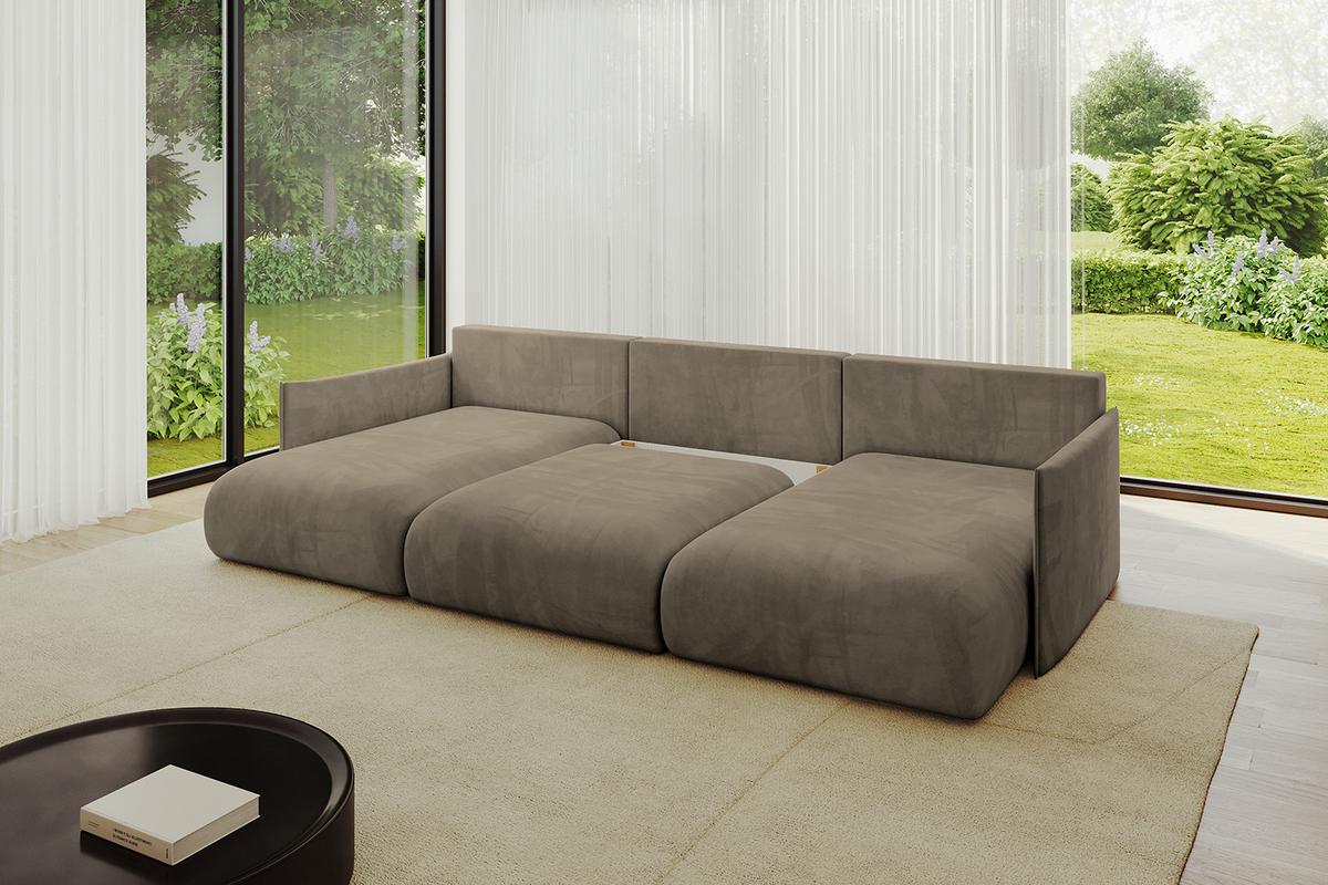 WOHNLANDSCHAFT mit Schlaffunktion und Bettkasten ONESK-U 317x177x72 Braun Velours - Braun, Holzwerkstoff/Kunststoff (317/72/177cm) - ALTDECOR