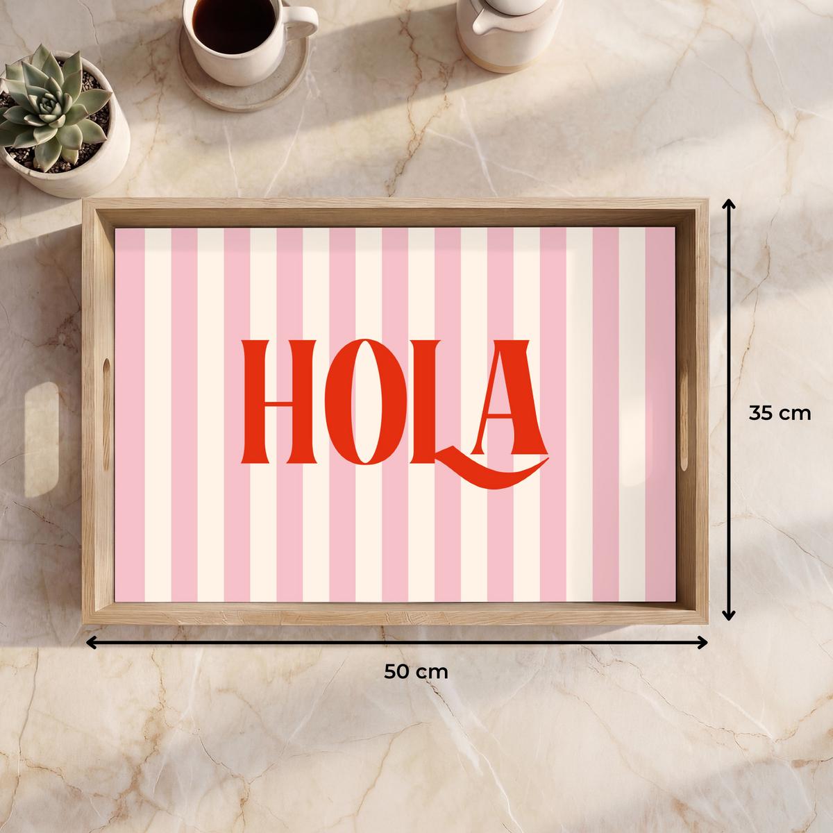 TABLETT Hola - Zitat - Streifen - Pastell - Rosa - Rot - Weiß 50x35 cm - Rosa, Holz (50/5/5cm) - OnlyWow