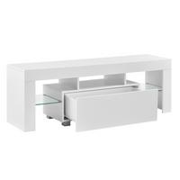 TV-ELEMENT Grimsey - Weiß Hochglanz, Glas/Holzwerkstoff (130/45/35cm) - [en.casa]