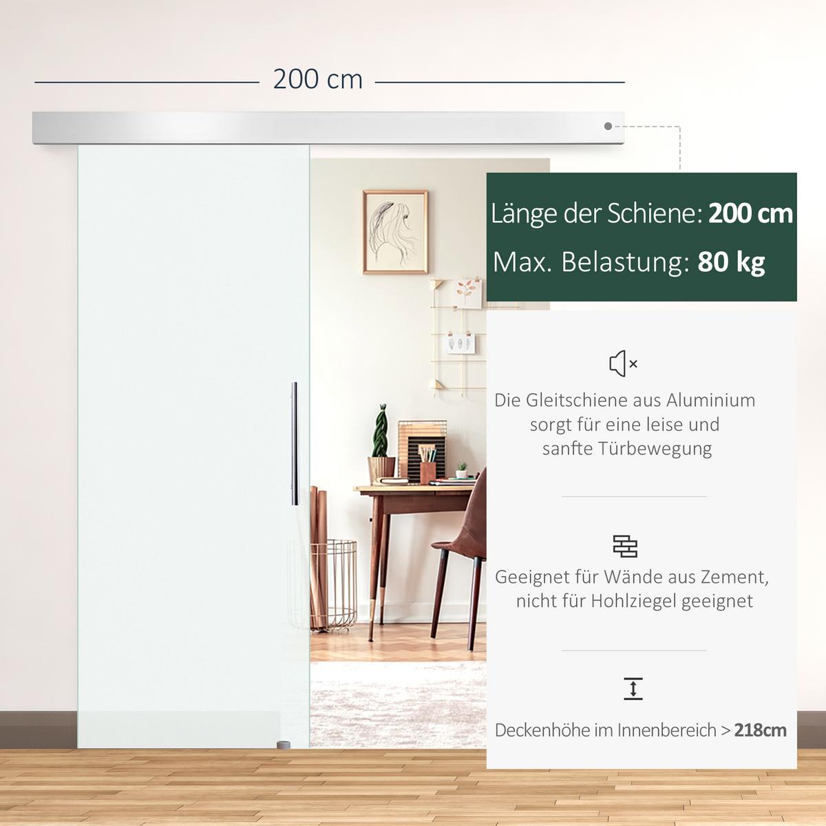 INNENTÜR Alulegierung Glas Vollflächtig Satiniert - Klar, Glas/Metall (0.08/205/90cm) - HOMCOM