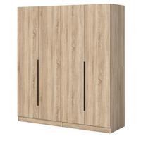 KLEIDERSCHRANK Eiche Sonoma 4-türig 160 x 181 cm, Drehtürenschrank mit Kleiderstange - Eichefarben/Schwarz, Holzwerkstoff/Kunststoff (160/181/52cm) - Inn.Furn