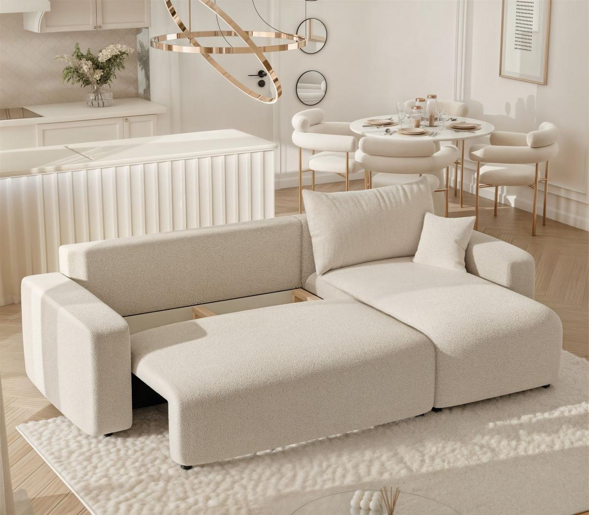 ECKSOFA Luna Mit Schlaffunktion - Beige, Holzwerkstoff/Textil (145/248cm) - Fun Möbel