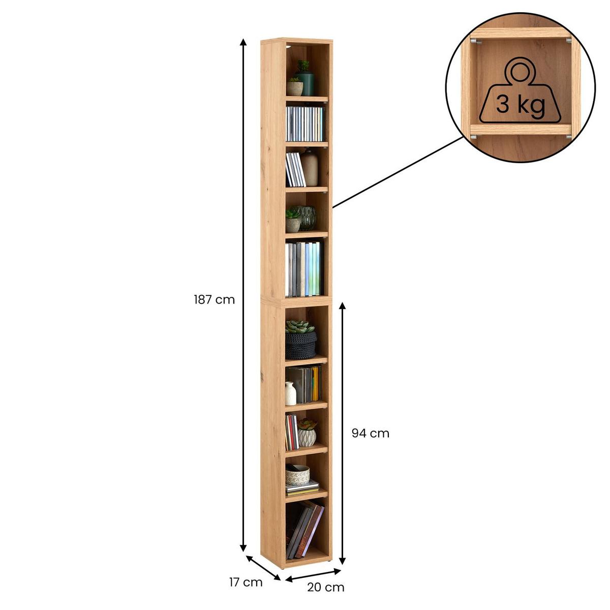 CD/DVD- REGAL CHART Asteiche - Eiche Artisan, Holzwerkstoff (20/186/17cm) - CARO-Möbel