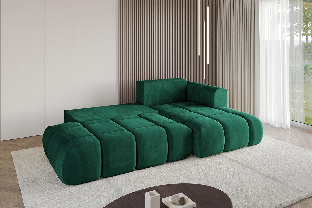 ECKSOFA Ottomane Rechts CLOUD-L-v1 280x185x90 Dunkelgrün Velours - Dunkelgrün, Holzwerkstoff/Kunststoff (185/280cm) - ALTDECOR