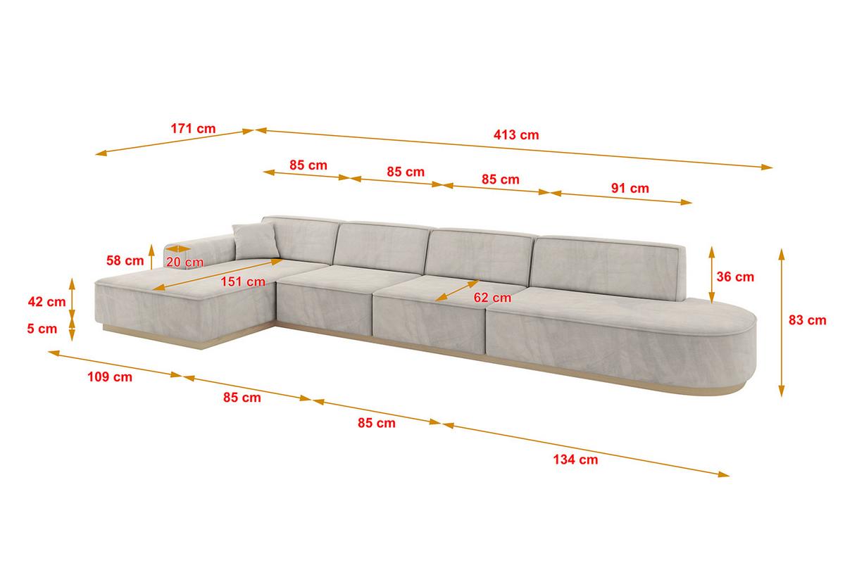 ECKSOFA Ottomane Links IREA-L3 - 413x171x83 cm Hellbraun - Hellbraun, Holzwerkstoff/Textil (413/171cm) - ALTDECOR
