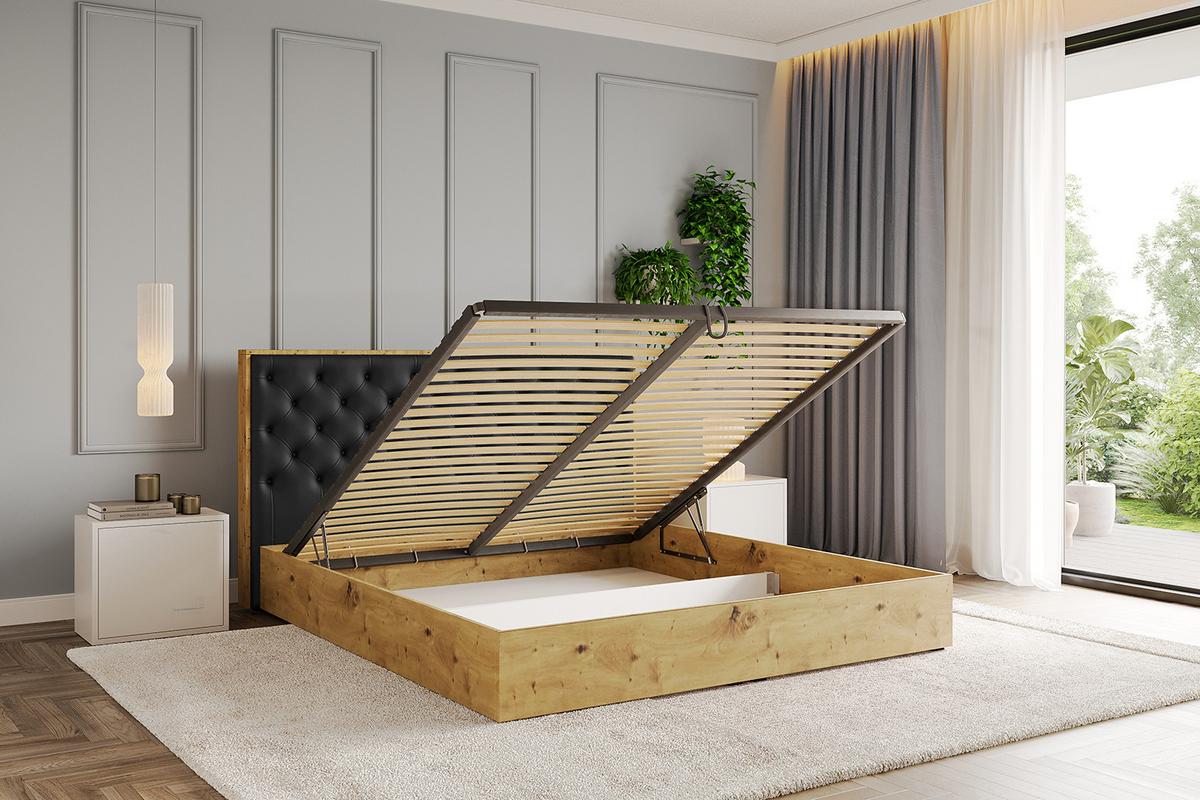 POLSTERBETT mit Bettkasten und Lattenrost, Bett mit Matratze H3/H4 - ENZO3 180x200 Schwarz Kunstleder - Schwarz Hochglanz, Holzwerkstoff/Textil (180/200cm) - ALTDECOR