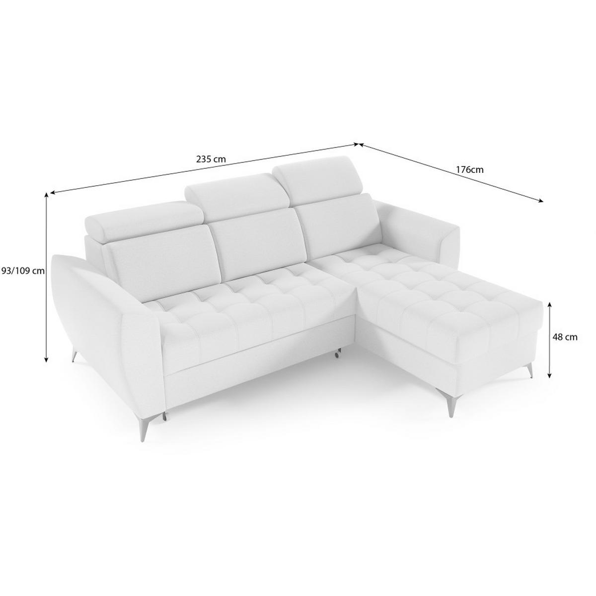 ECKSCHLAFSOFA Aurora I verstellbare Kopfstützen, Dunkelgrün - Dunkelgrün/Schwarz, Textil (235/176cm) - Beautysofa