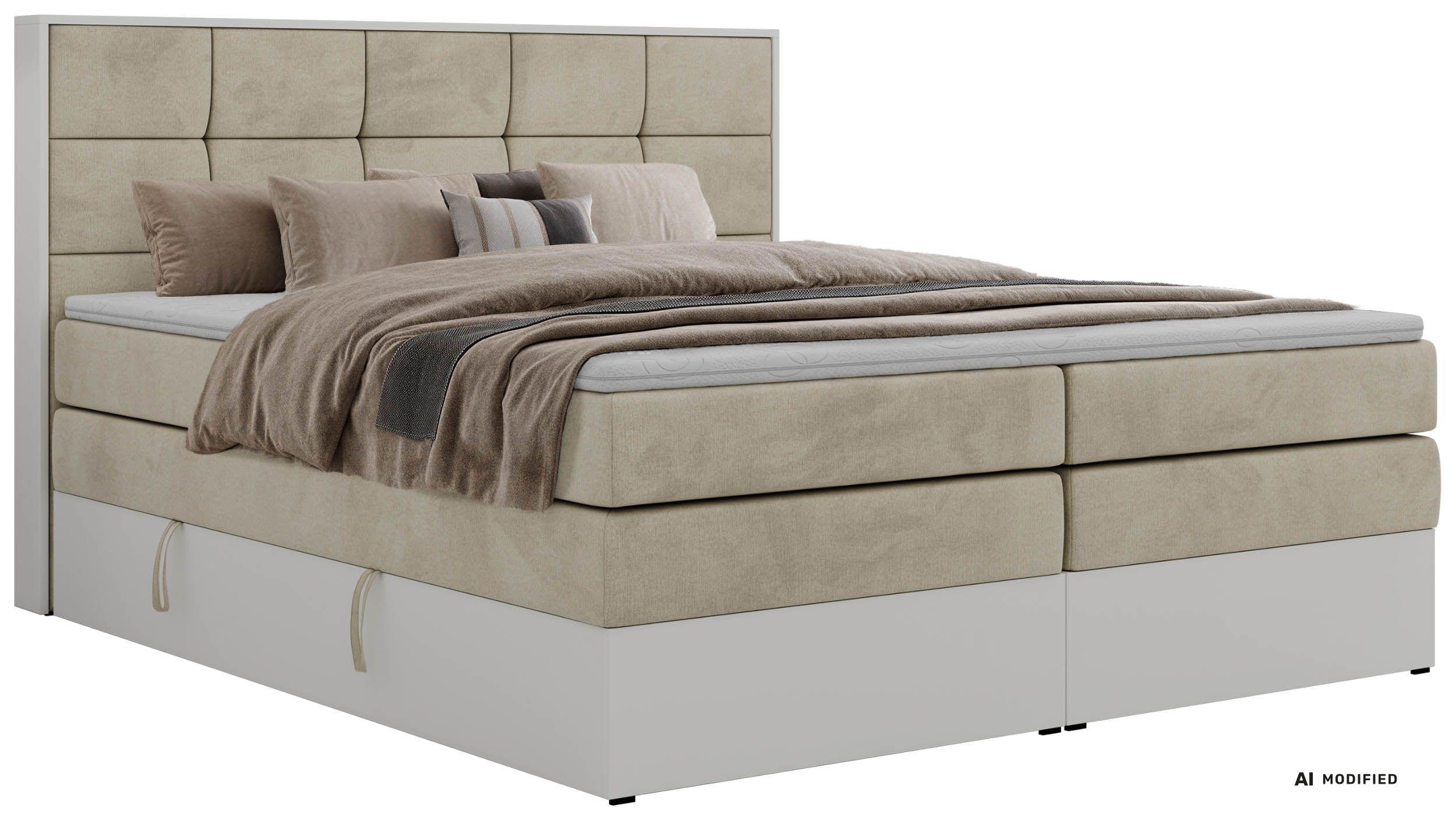 BOXSPRINGBETT ALVIT KING 180/200 - Beige Velvet - Topper Visco - H3 - Beige/Schwarz, Kunststoff/Textil (180/200cm) - MKS