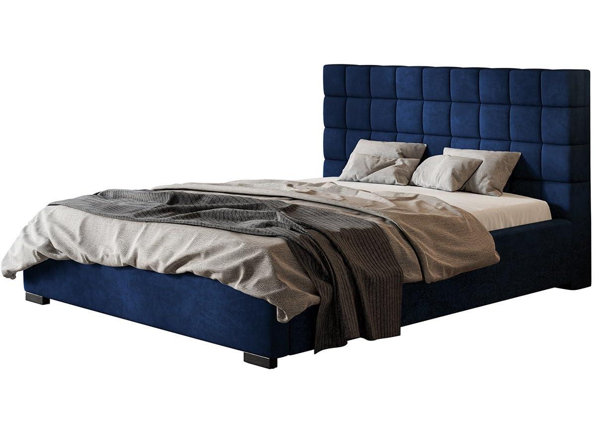 POLSTERBETT Porto mit Kopfteil, 140x200 cm, Doppelbett mit Bettkasten und Lattenrost aus Holz, Velourstoff Dunkelblau - Dunkelblau, Holz/Textil (140/200cm) - Alpi-Möbel