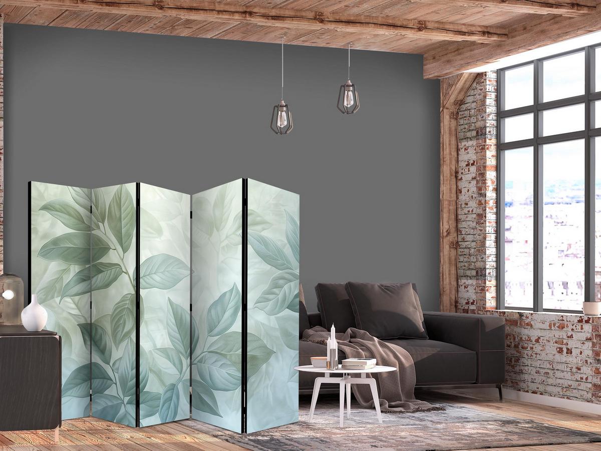 PARAWAN Duże Liście W Odcieniach Zielono-Miętowych - Motyw Botaniczny 225x172 - Blau, Holz/Textil (225/172/3cm) - Muralo