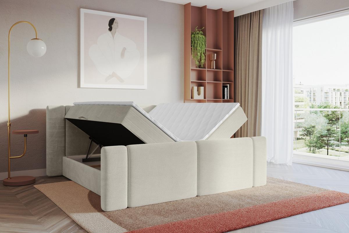 BOXBETT mit Matratze H4 - EVON Zanozek - 180x200 cm Creme - Creme, Holzwerkstoff (180/200cm) - ALTDECOR