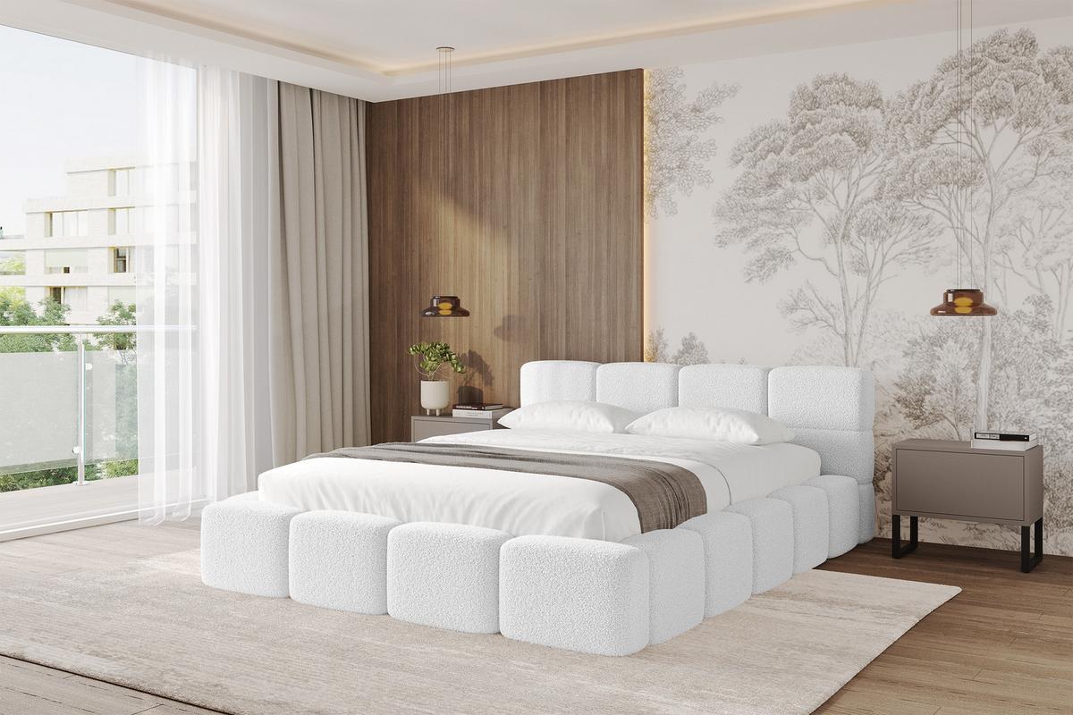 POLSTERBETT mit Bettkasten und Lattenrost, Bett mit Matratze H3/H4, Kopfteil, Boxbett, Doppelbett mit Stauraum - NATA-v1 160x200 Weiß - Weiß, Holzwerkstoff/Textil (160/200cm) - ALTDECOR