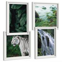 BILDER SET 4er Set - 50x50 cm & 40x60 cm Weißer Rahmen - Blätter des Weißen Tigerwasserfalls - Weiß, Kunststoff (50/50cm) - TULUP