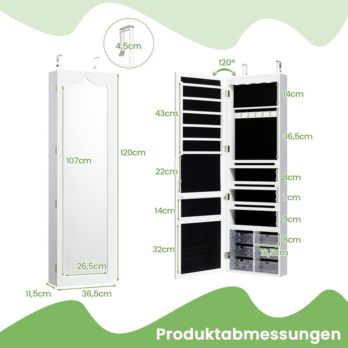 SCHMUCKSCHRANK 120cm Weiß - Weiß, Holz (37/120/12cm) - COSTWAY