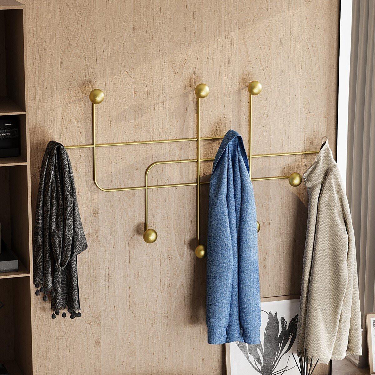 WANDGARDEROBE mit 9 Haken aus goldfarbenem Metall 107/10/64 cm - Goldfarben, Metall (107/64/10cm) - Calicosy